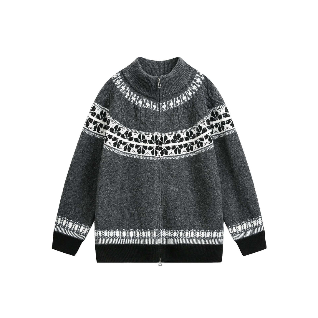 Damen Strick-Zipjacke im Norweger‑Muster mit hohem Stehkragen Echoarchiv