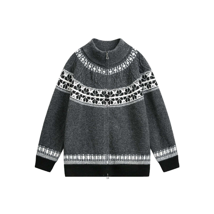 Damen Strick-Zipjacke im Norweger‑Muster mit hohem Stehkragen Echoarchiv