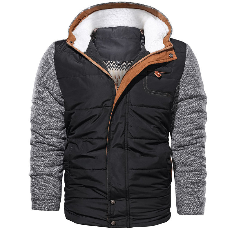 Herren Hybrid-Winterjacke mit gesteppter Thermoisolierung, Strickärmeln und Sherpa-Kapuzenfutter Echoarchiv