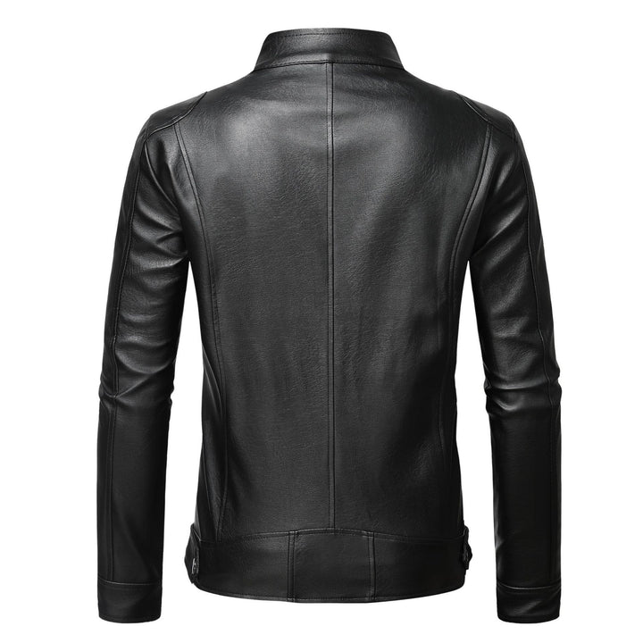 Herren Schmale Lederjacke im Urban-Bikerstil mit Stehkragen und Brust-Reißverschlusstaschen Echo Archiv