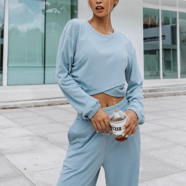Damen nan weites Lounge-Hosen-Set mit hohem Komfortbund und kurzem Sweatshirt Echo Archiv