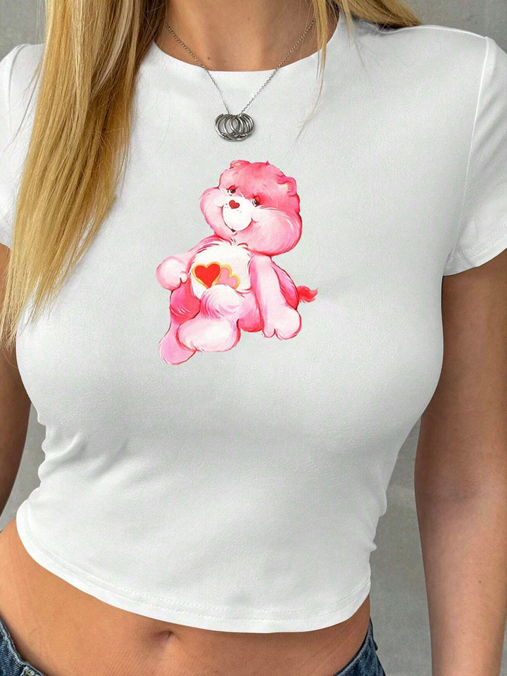 Damen Crop-T-Shirt mit kreativem Nostalgie-Druck und lässigem Schnitt Echo Archiv
