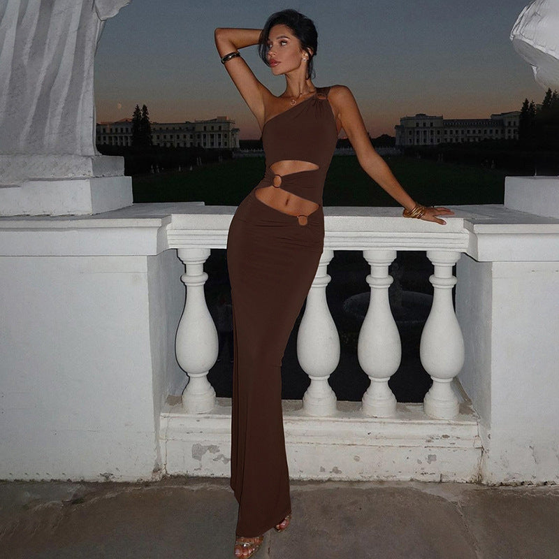 Damen Elegantes One-Shoulder-Maxikleid mit Raffungen und metallischem Detail Echo Archiv