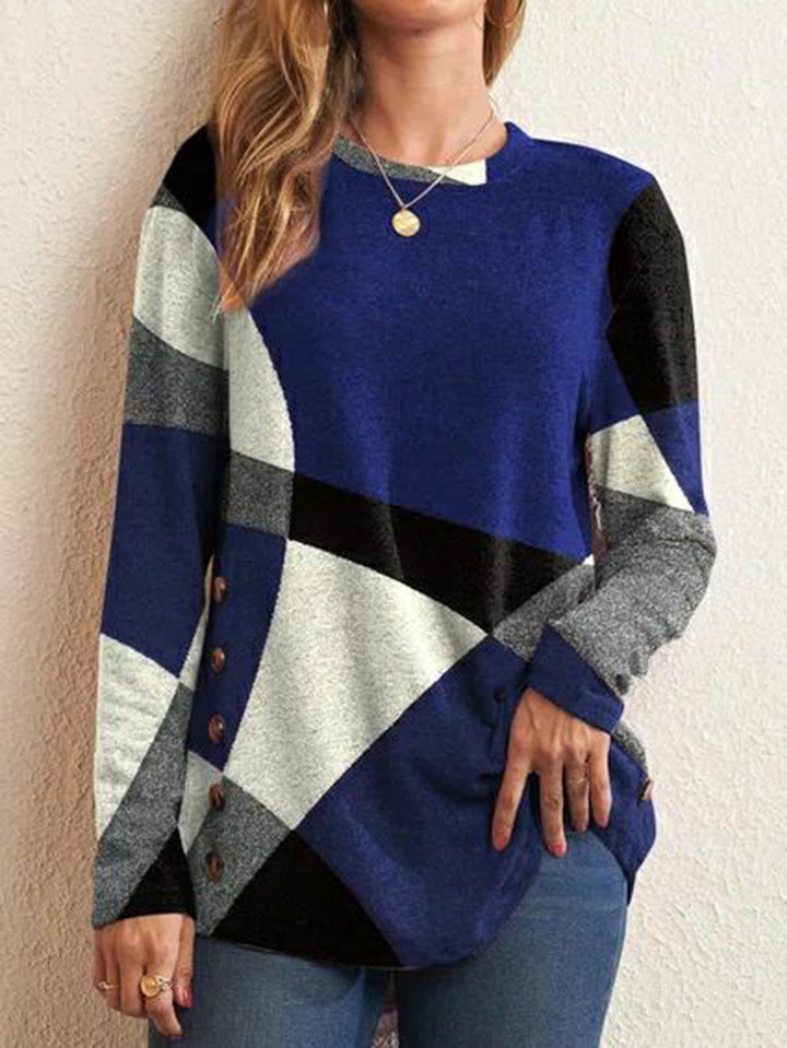 Damen Geometrischer Übergroßer Strickpullover mit Knopfdetails an der Seite Echoarchiv