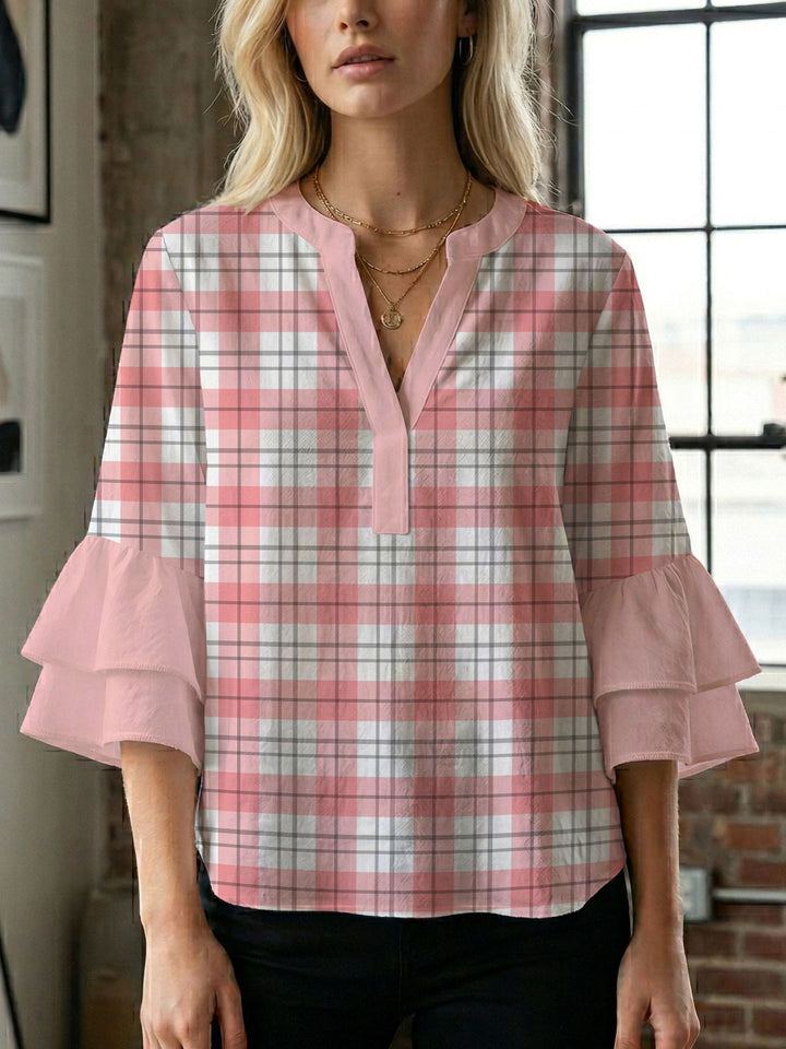 Damen Bluse mit voluminösen Flügelärmel und intensivem Blattmuster Echo Archiv
