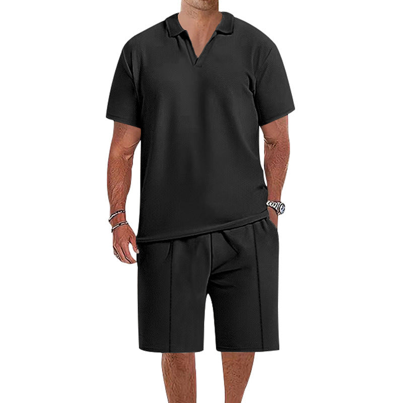 Herren Freizeit Polo-Shorts-Set aus atmungsaktivem Stoff mit Struktur Echoarchiv