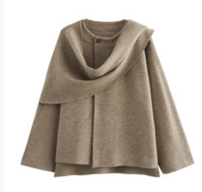 Damen 3500+ zweilagiger Wollmix‑Cape‑Poncho mit Knopfkragen und ausgestellten Ärmeln Echo Archiv