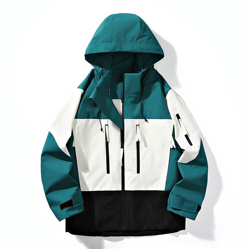 Herren Wasserabweisende Colorblock-Outdoorjacke mit Kapuze, Mehrfach-Reißverschlusstaschen und verstellbaren Bündchen Echo Archiv