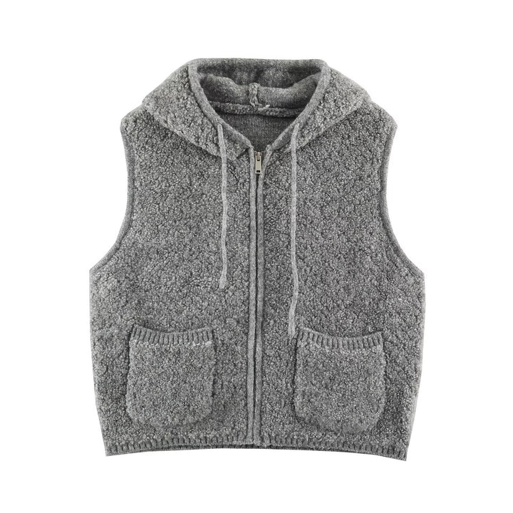 Damen Teddy-Fleece-Weste mit Kapuze, Reißverschluss und aufgesetzten Taschen Echoarchiv