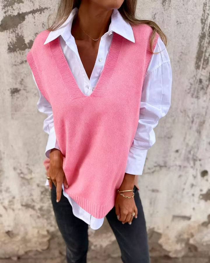 Damen lässiger Strickpullover mit V-Ausschnitt Echoarchiv