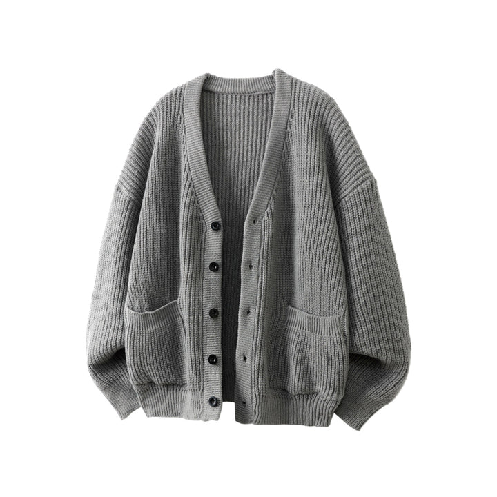 Unisex Oversize Grobstrick-Cardigan mit V-Ausschnitt, Knopfleiste und aufgesetzten Taschen Echo Archiv