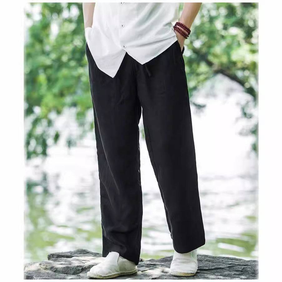 Herren lässige Leinenhose mit elastischem Bund und praktischen Seitentaschen Echoarchiv