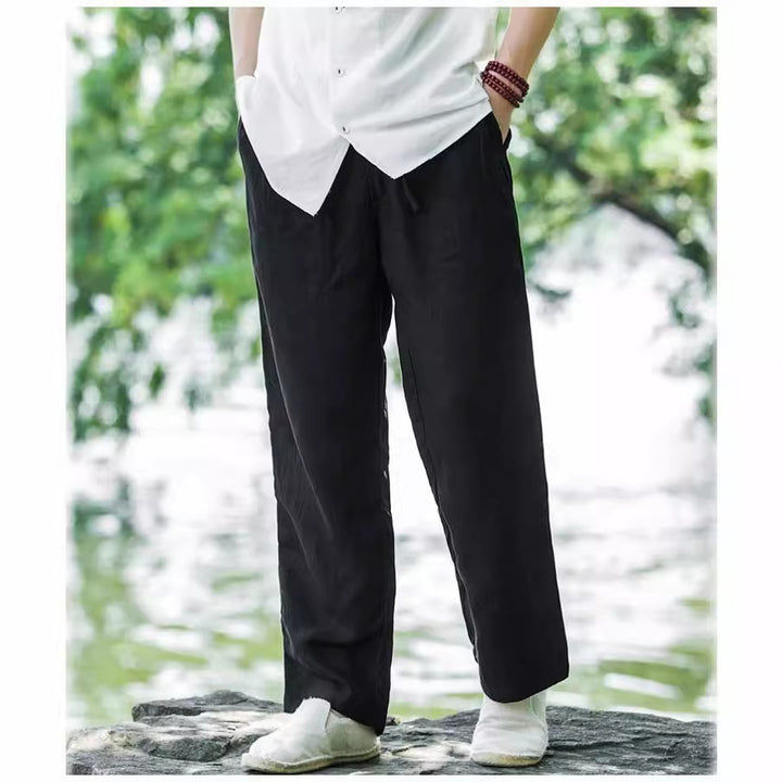 Herren lässige Leinenhose mit elastischem Bund und praktischen Seitentaschen Echoarchiv
