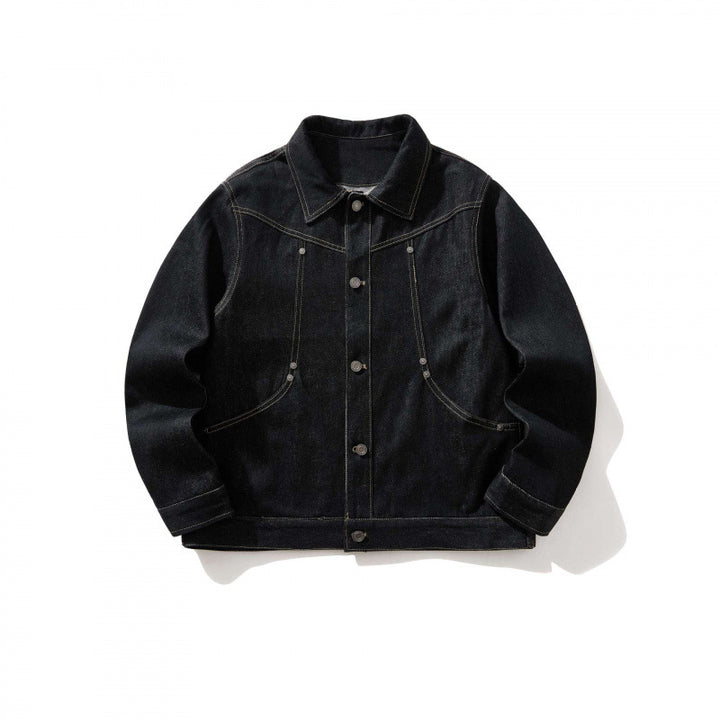Herren Kurz geschnittener Denim-Workerblouson mit kastiger Silhouette, Kontrastnähten und Rundtaschen Echo Archiv