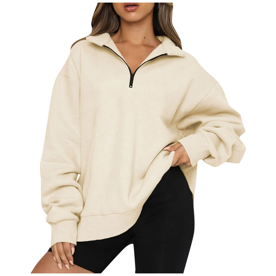 Damen oversized Sweatshirt mit halbem Reißverschluss, weichem Fleece-Innenfutter und Kängurutasche – Avérine