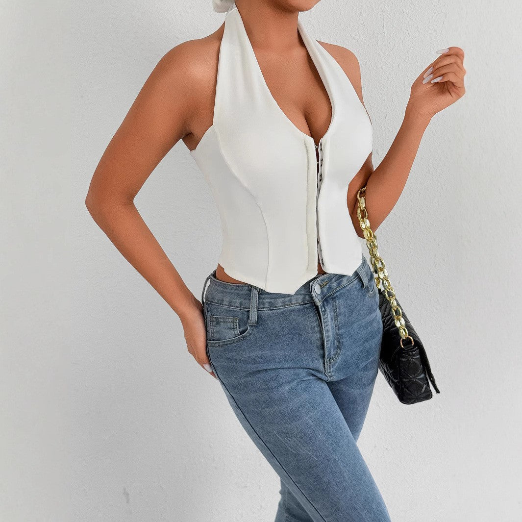Damen Halterneck Top mit Reißverschluss Echo Archiv