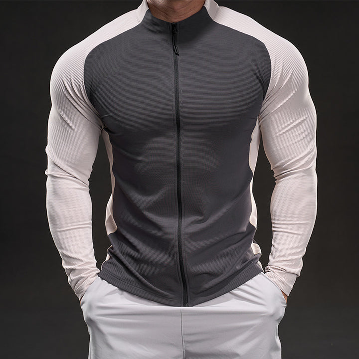 Herren Slim‑Fit Performance‑Trainingsshirt mit durchgehendem Reißverschluss und Raglanärmeln – Marzano