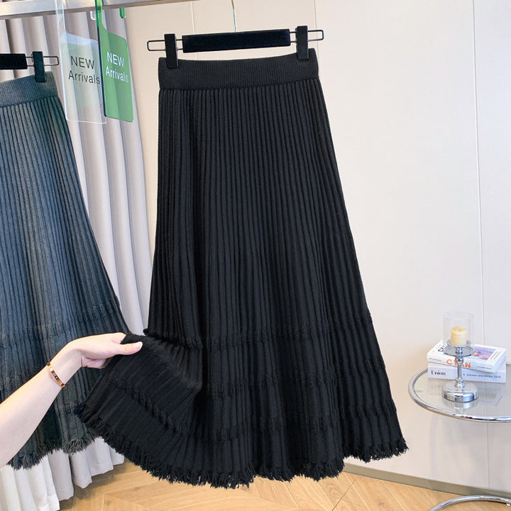 Damen Plissierter Maxirock mit Fransen Echo Archiv