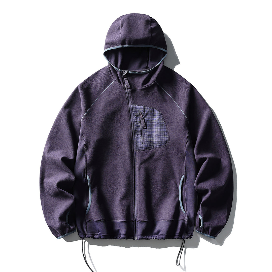 Unisex Leichte Tech-Fleece Kapuzenjacke mit Frontreißverschluss, Brust-Zip-Tasche und Kordelzugsaum Echoarchiv