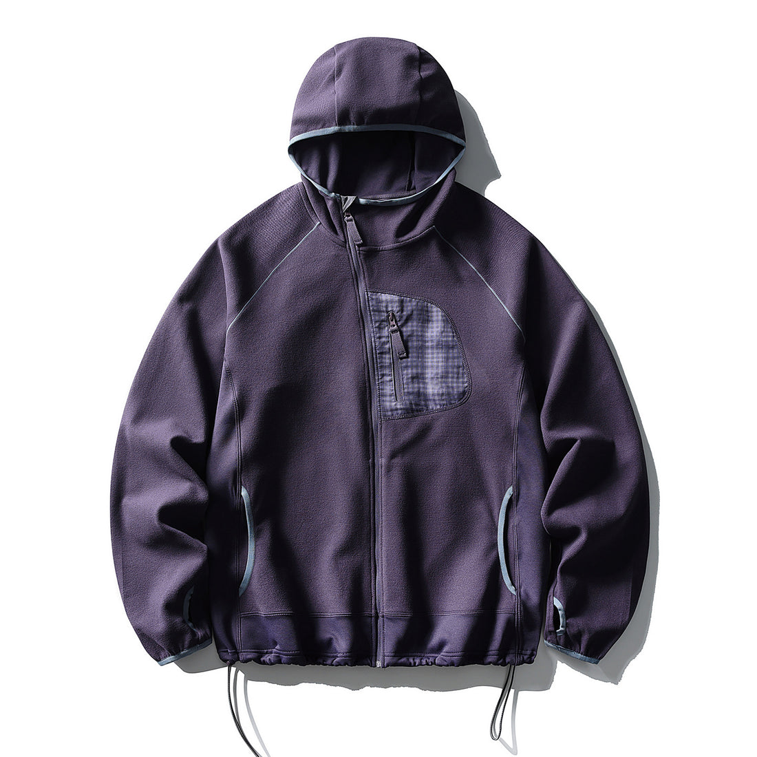 Unisex Leichte Tech-Fleece Kapuzenjacke mit Frontreißverschluss, Brust-Zip-Tasche und Kordelzugsaum Echoarchiv