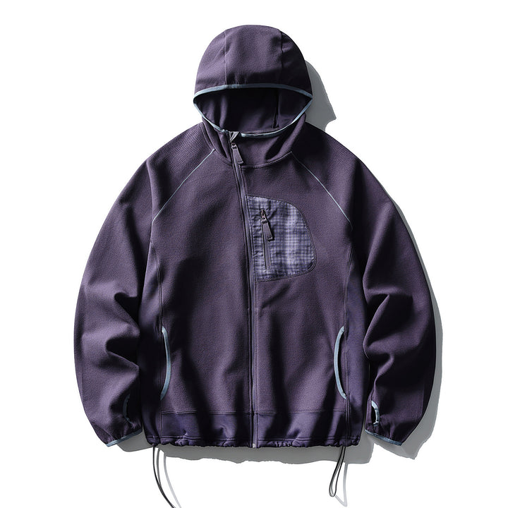 Unisex Leichte Tech-Fleece Kapuzenjacke mit Frontreißverschluss, Brust-Zip-Tasche und Kordelzugsaum Echoarchiv