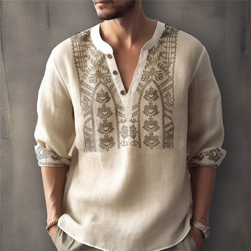 Herren Leinenhemd mit traditionellem Handstickdesign Echoarchiv
