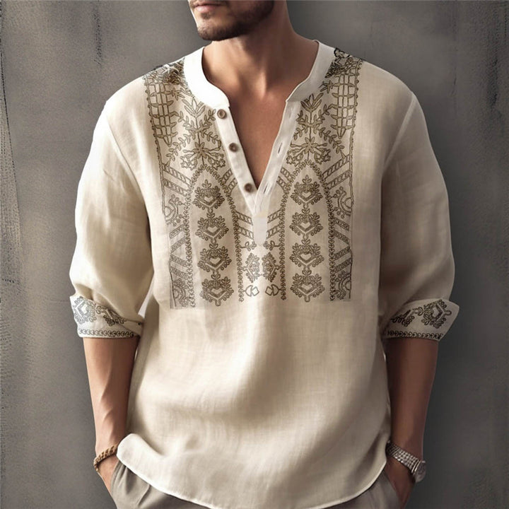 Herren Leinenhemd mit traditionellem Handstickdesign Echoarchiv