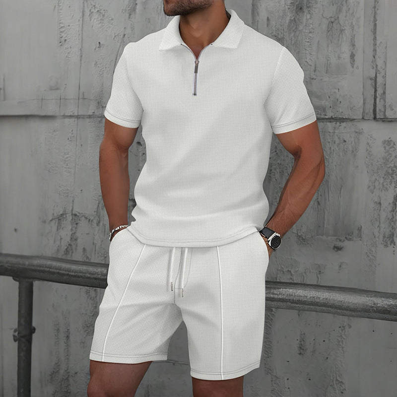 Herren sportliches Kurzarm-Poloshirt mit Reißverschluss und Shorts Echoarchiv
