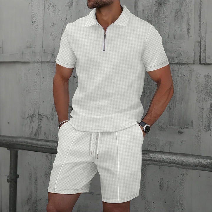 Herren sportliches Kurzarm-Poloshirt mit Reißverschluss und Shorts Echoarchiv