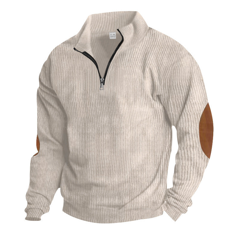 Herren Fleece-Pullover mit hochwertiger Strickstruktur und Lederapplikationen Echoarchiv