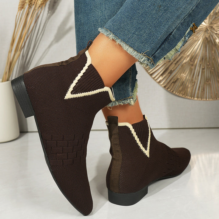Damen nan gestrickte Sock-Stiefelette mit elastischem V-Einsatz, Zugschlaufe und flachem Blockabsatz Echo Archiv