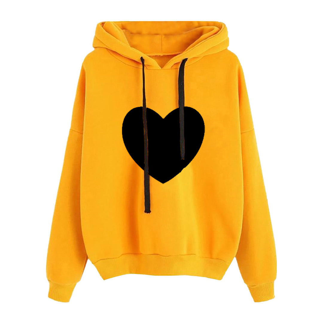 Damen leichter Oversize Kapuzenpullover mit Herz‑EKG‑Motiv, langen Kordeln und elastischem Bund – Auréline