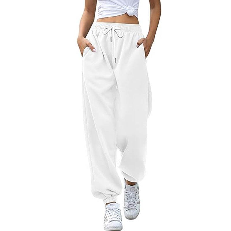 Damen nan Cozy-Sweat-Palazzohose mit hohem Komfortbund, integriertem Kordelzug und gerafften Knöchelabschlüssen Echo Archiv