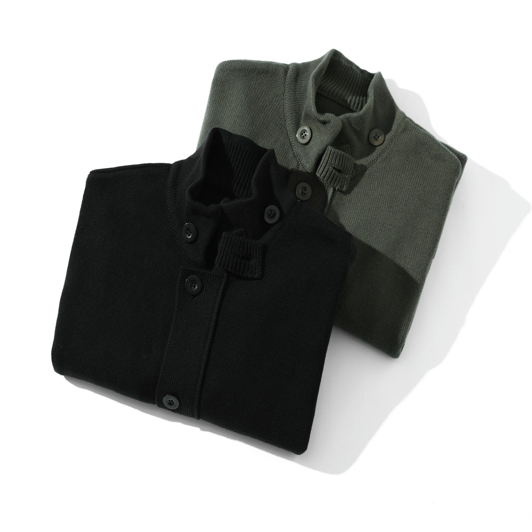 Herren Strick-Cardigan mit hochgeschlossenem Kragen und durchgehender Knopfleiste Echoarchiv