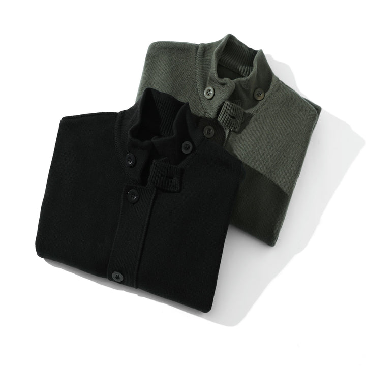 Herren Strick-Cardigan mit hochgeschlossenem Kragen und durchgehender Knopfleiste Echoarchiv