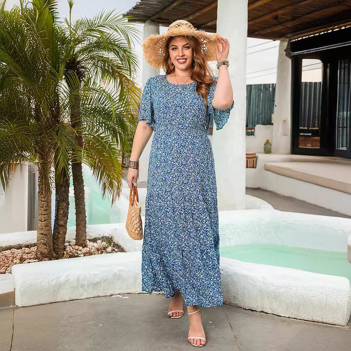 Damen Maxikleid mit floralen Mustern und elastischem Bund Echo Archiv