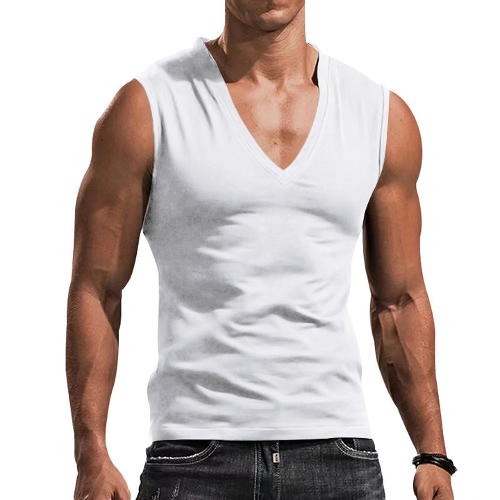 Herren nan tailliertes Tanktop mit tiefem V-Ausschnitt und Stretch-Baumwollmix Echo Archiv