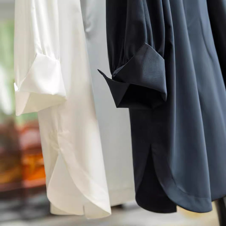 Damen Elegante und fließende Bluse mit Stehkragen Echoarchiv