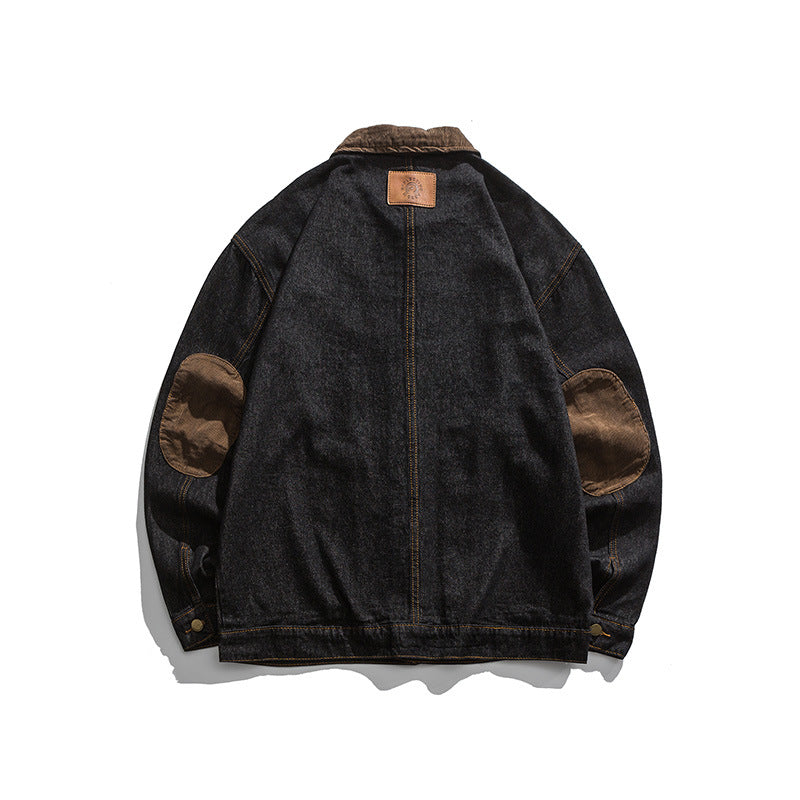 Herren Boxy Denim-Workerjacke mit Cordkragen, Pattentaschen und Ellbogenpatches Echo Archiv