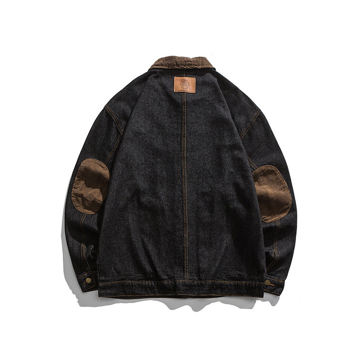 Herren Boxy Denim-Workerjacke mit Cordkragen, Pattentaschen und Ellbogenpatches Echo Archiv