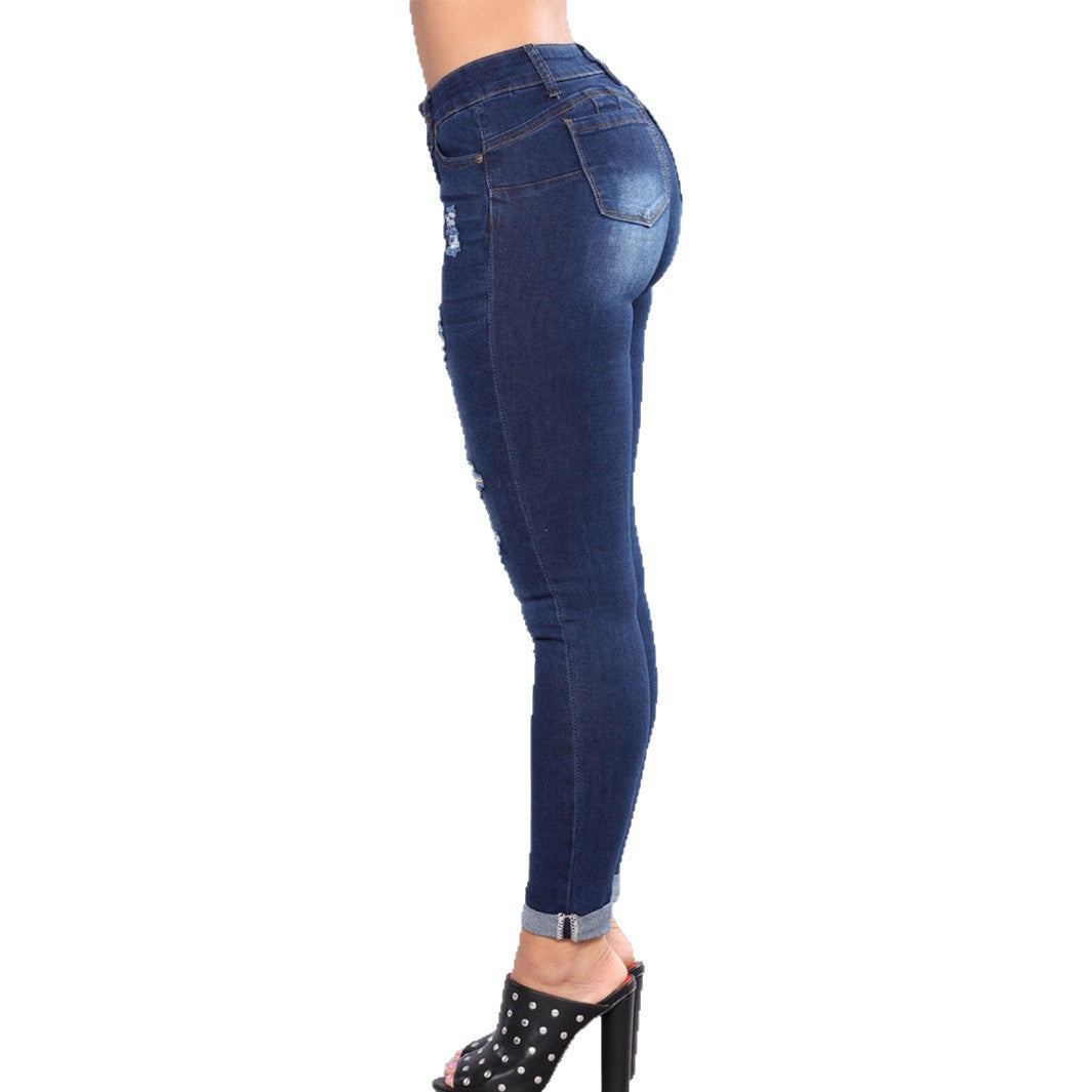 Damen Hochtaillierte Skinny-Jeans mit Destroyed-Einsätzen und umgeschlagenem Saum Echo Archiv