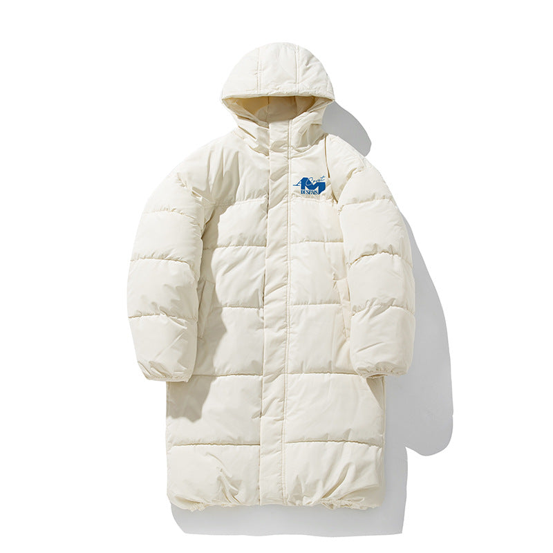 Unisex Langer Steppmantel im Minimal-Design mit Kapuze, Thermofüllung und Tunnelzugsaum Echo Archiv