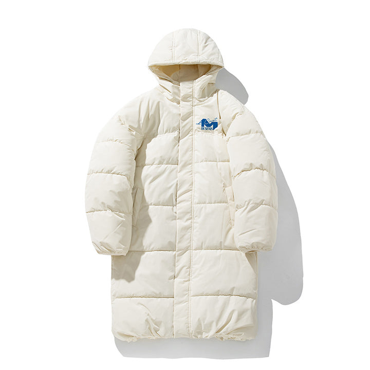 Unisex Langer Steppmantel im Minimal-Design mit Kapuze, Thermofüllung und Tunnelzugsaum Echo Archiv
