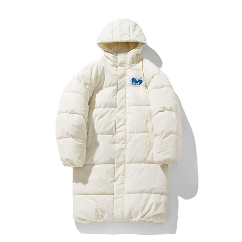 Unisex Langer Steppmantel im Minimal-Design mit Kapuze, Thermofüllung und Tunnelzugsaum Echo Archiv