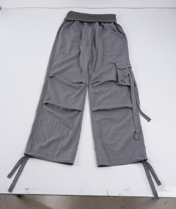Damen Weite Cargo-Hose mit hohem Umschlagbund, Utility-Tasche und Kordelzug – Avélisse