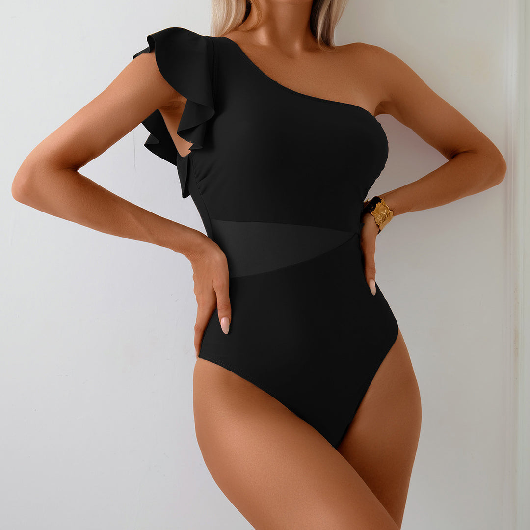 Damen Einseitiger Badeanzug mit eleganter Rüsche Echo Archiv