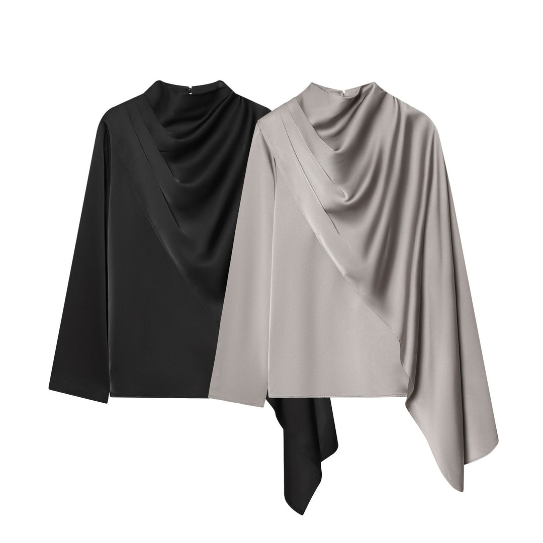 Damen nan asymmetrische Drapé-Bluse mit Wasserfallkragen und Einarm-Volant Echo Archiv
