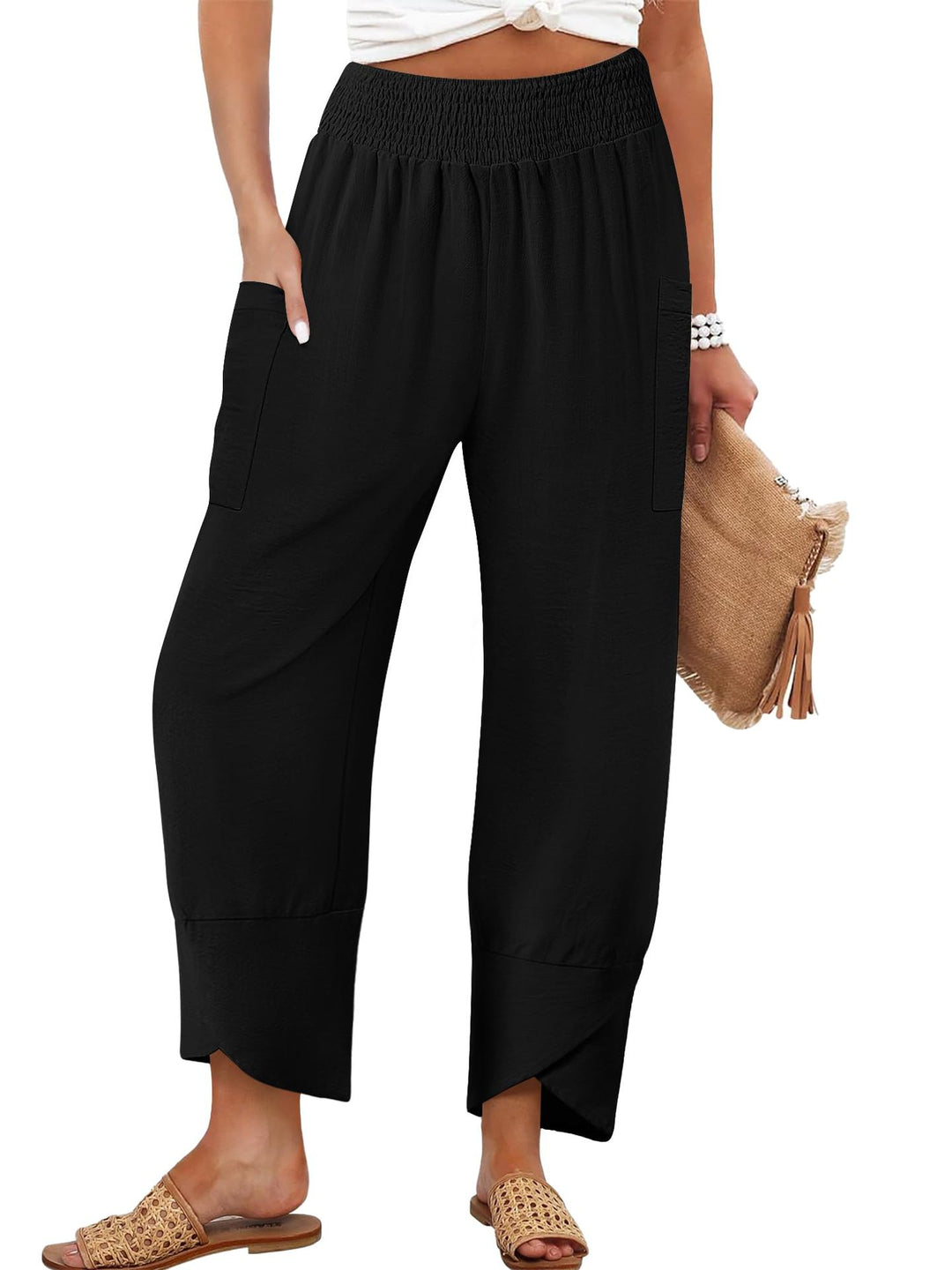 Damen Weite Sommerhose mit elastischem Bund und praktischen Taschen Echo Archiv