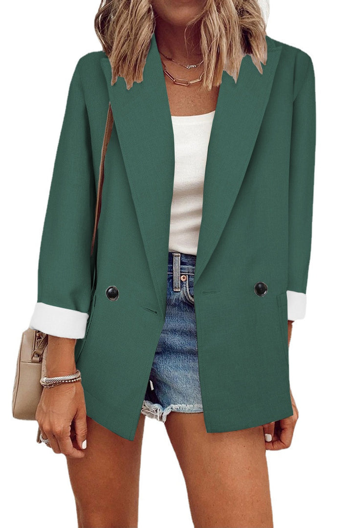 Damen Oversize Longline-Blazer mit 3/4-Ärmeln, Kontrastumschlag und aufgesetzten Taschen Echoarchiv