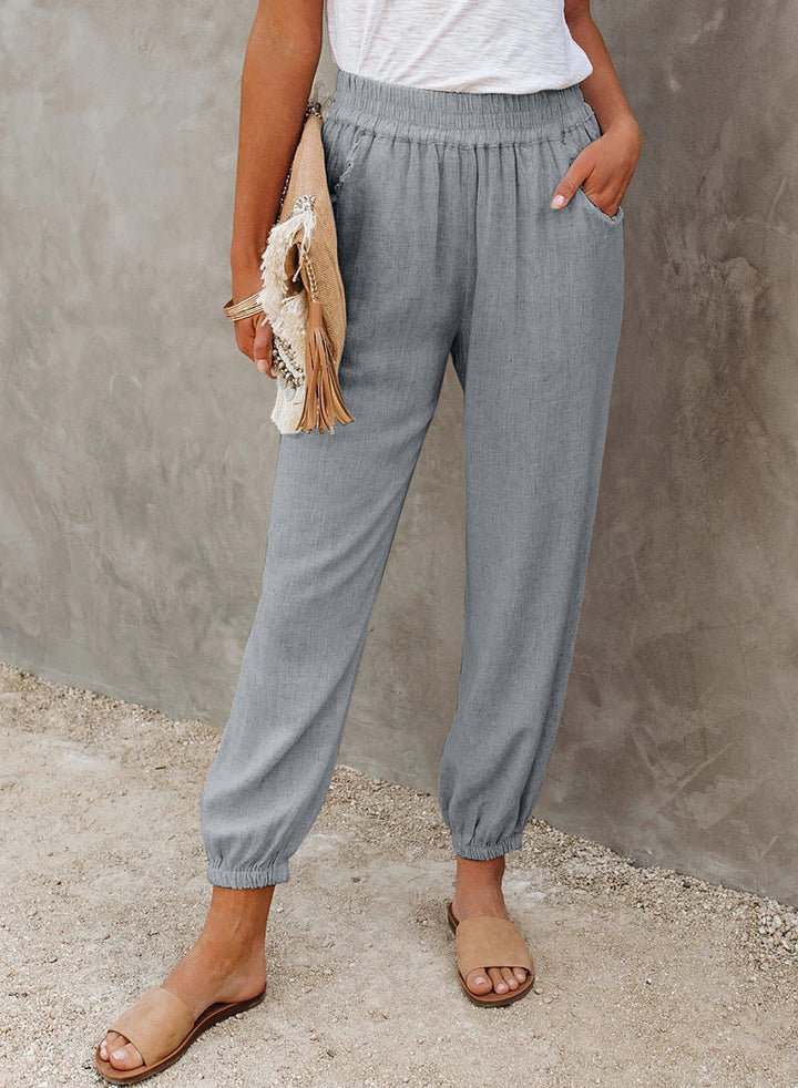 Damen lässige Leinen-Hose mit elastischem Bund und Gummizug – Avélisse